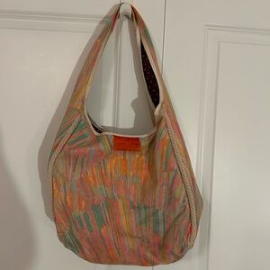 Juicy Couture canvas large tote hobo colorful striped pattern bohemian